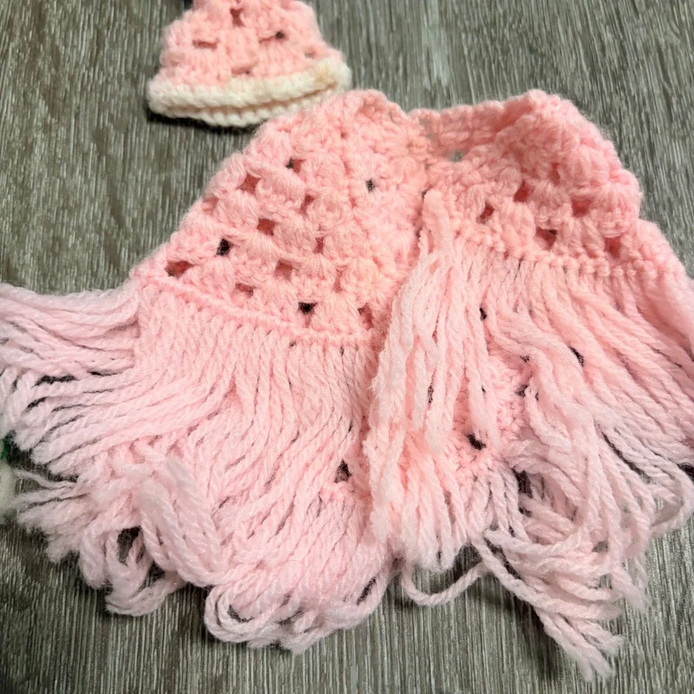 Vintage Handmade Crochet Knit Doll Clothes Poncho Shawl Hat Booties Set 7pc